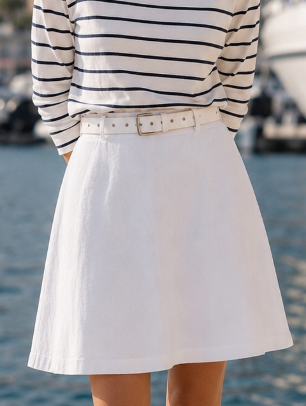 White Cotton Skirt Lined Lands' End Size 8 Circle Skirt To Knee Sailing Travel